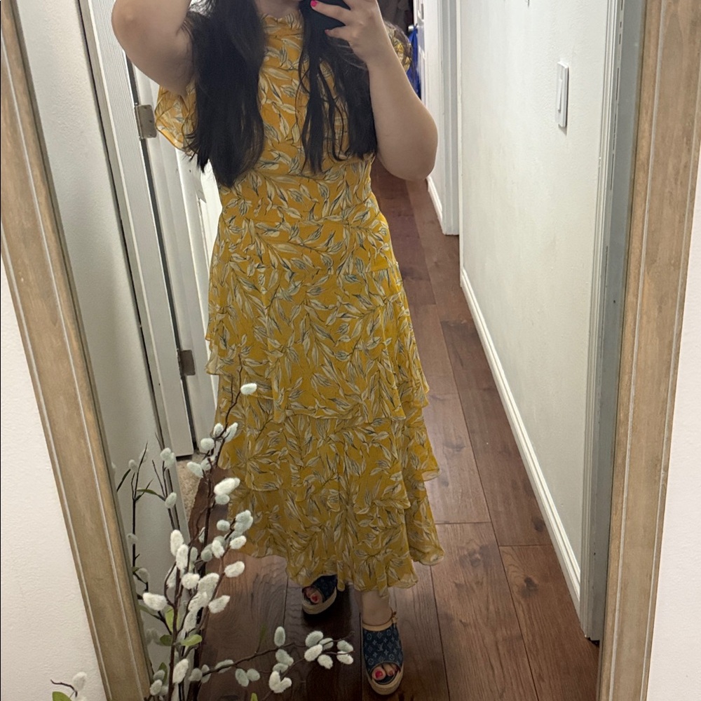 Mikael Aghal Maxi Ruffle Dress  – Boho / Flowy / Neutral Print